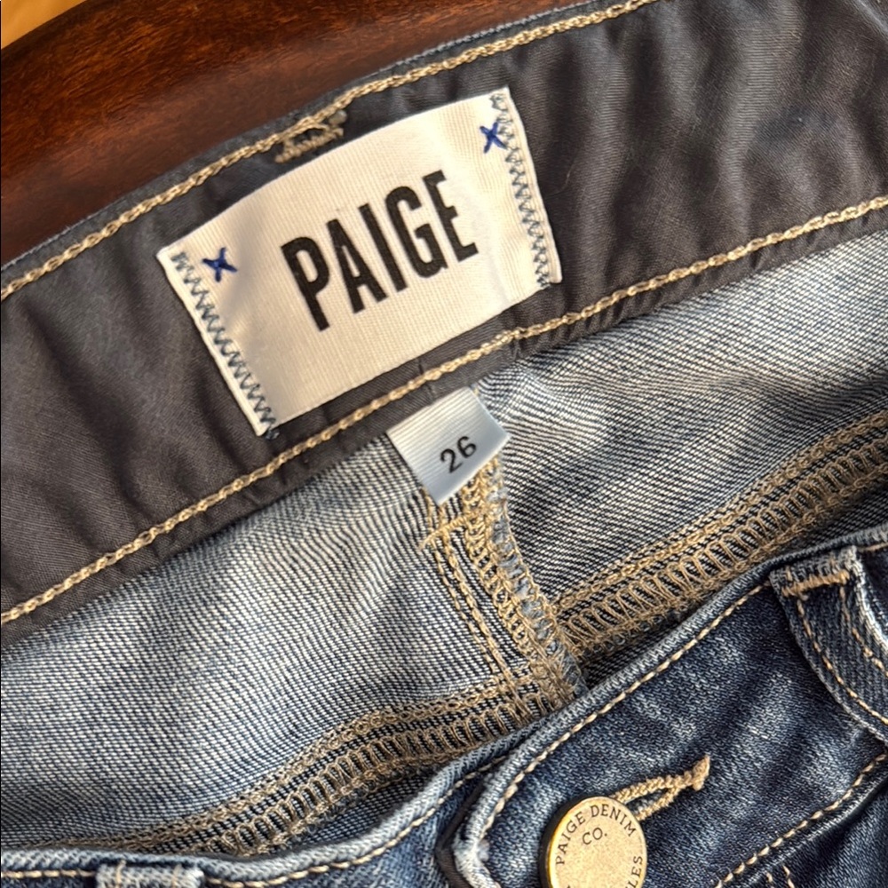 PAIGE Blue Classic Denim Jeans with Contrast Stitching